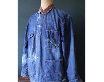 Vintage Key Imperial Blue Denim Workwear Jacket Hand Embroidered
