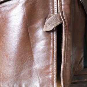 Vintage 1950s 50s Gertz brown horsehide pony hide leather car coat jacket Talon sports 42 chest half belt image 6