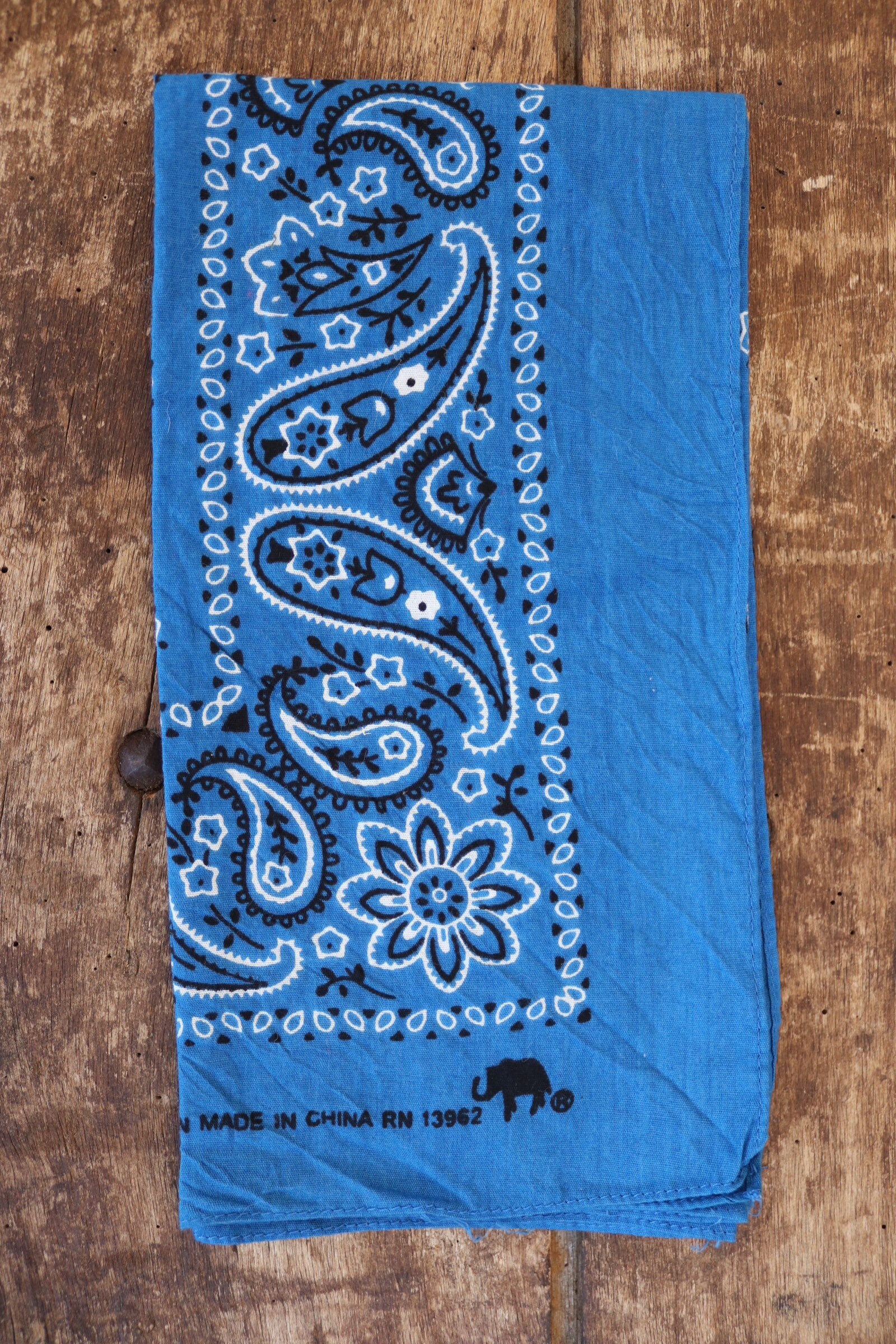 Vintage indigo royal blue paisley cotton bandana RN 13962 made in china ...