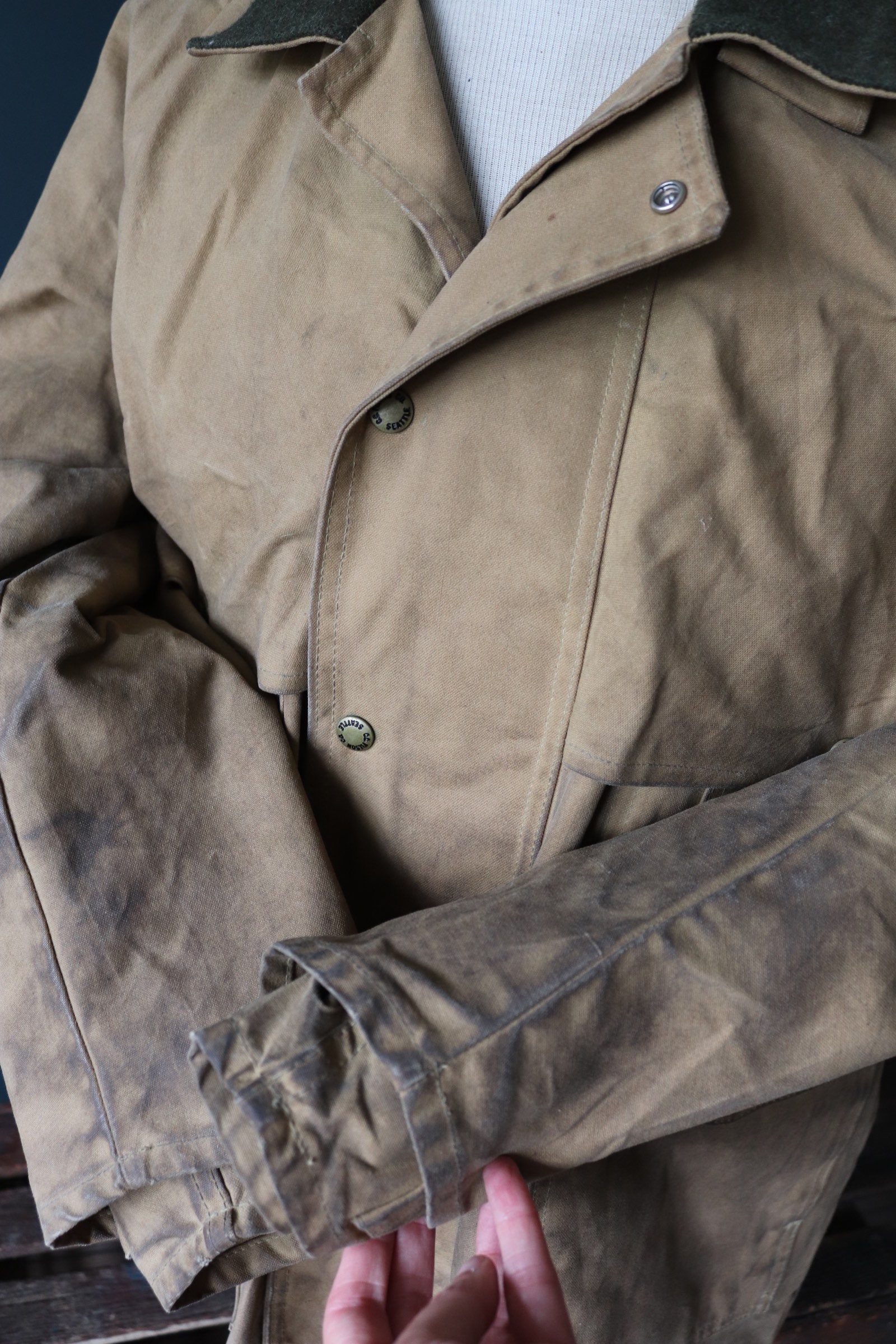 Vintage CC Filson tin cloth paraffin waxed cruiser jacket XL 51” chest