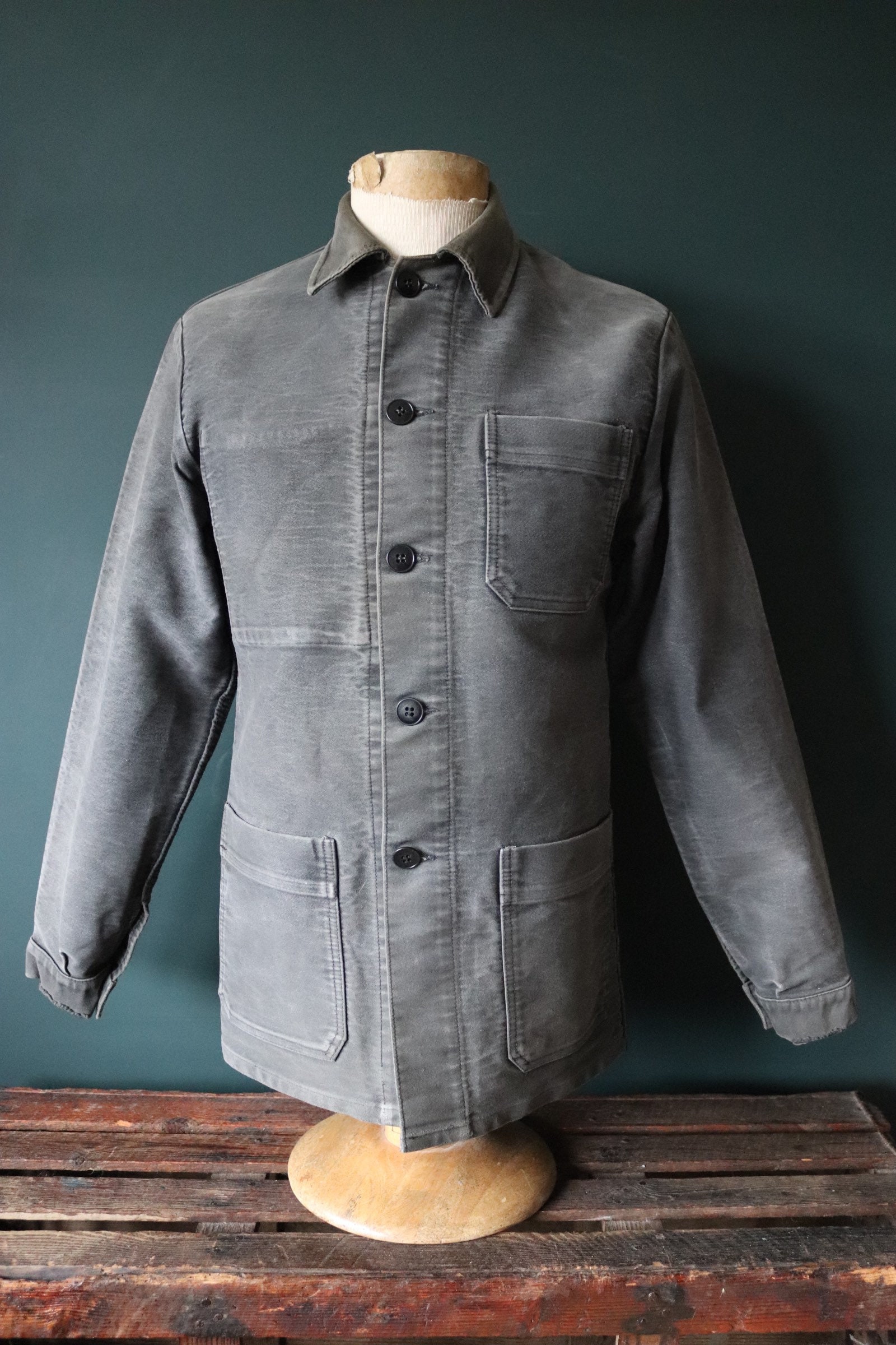 Vintage 1950s 50s French black moleskin work jacket chore workwear ...