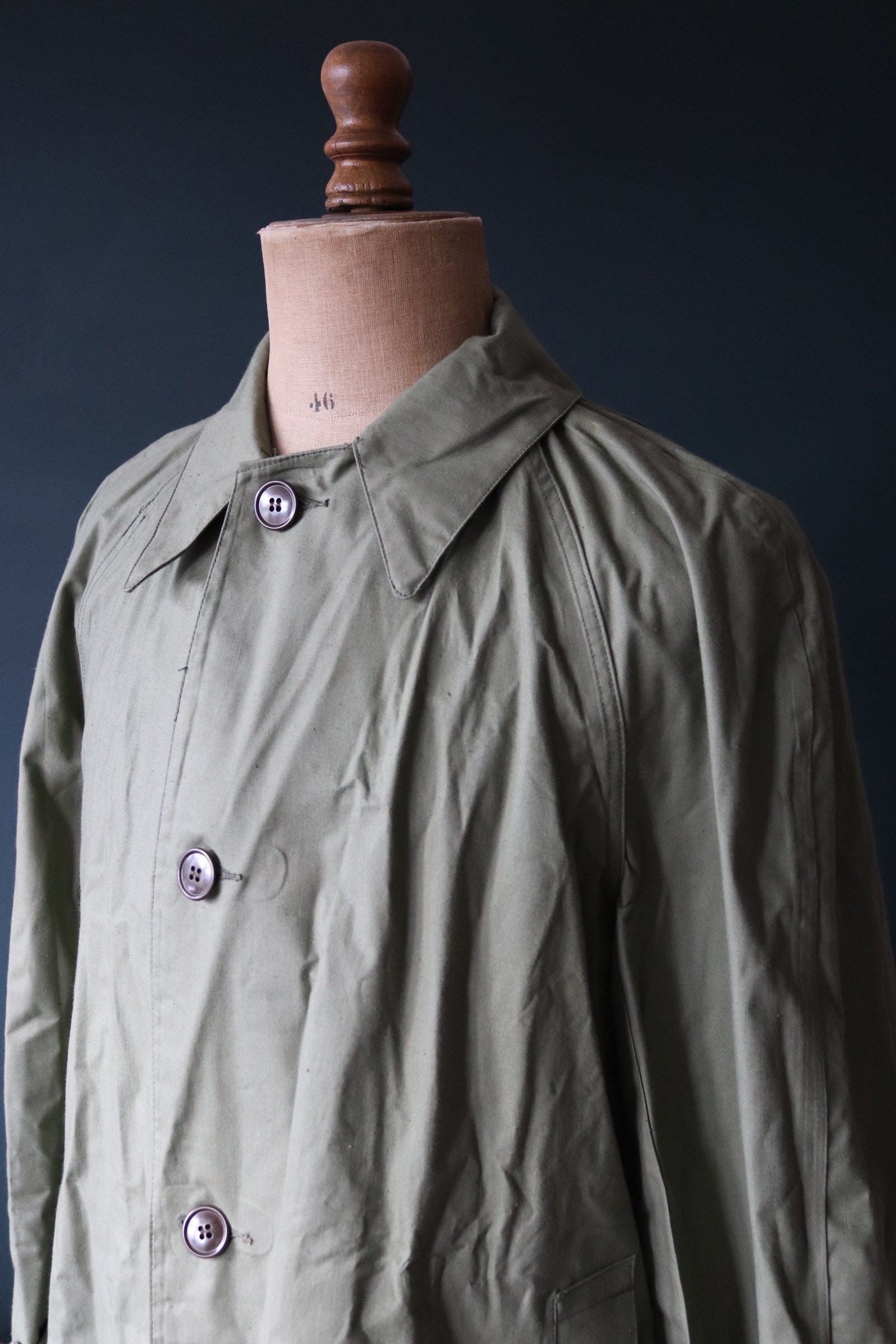 Vintage 1950s 50s French army military khaki green rubberised cotton ...