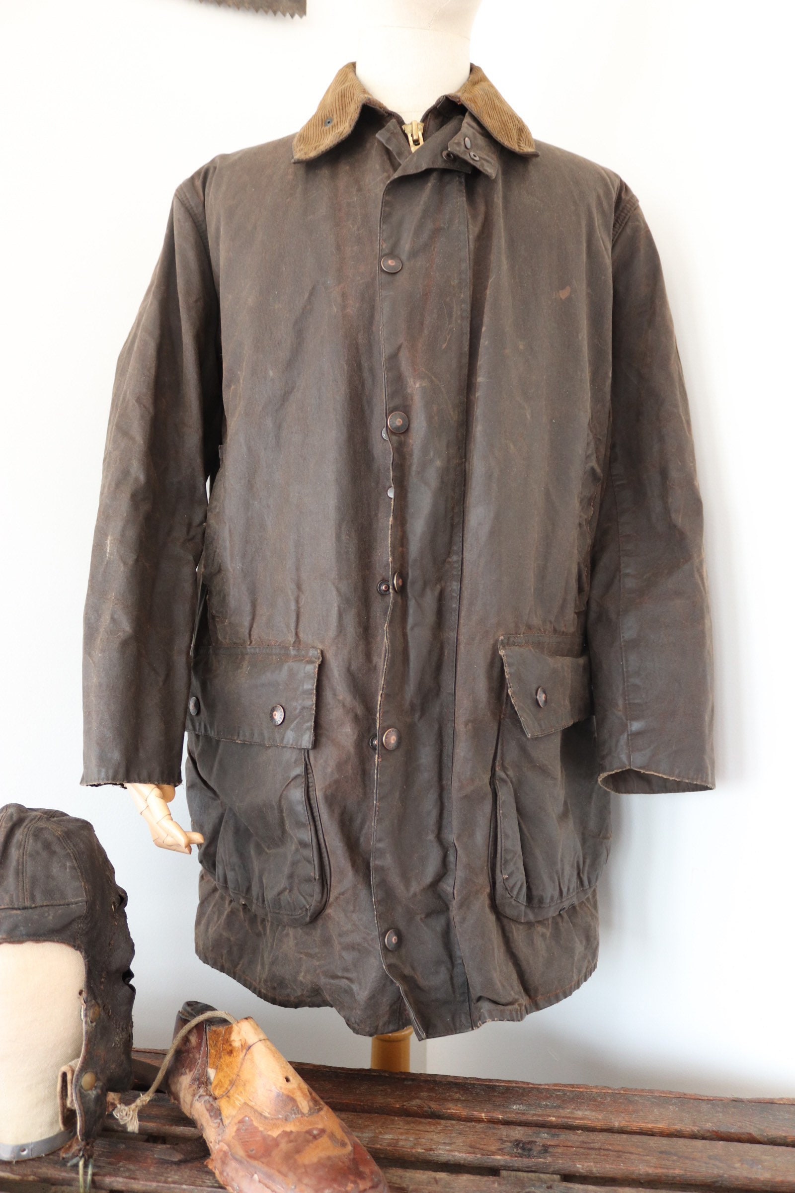Vintage brown Barbour Northumbria waxed cotton jacket XL 50 chest made ...
