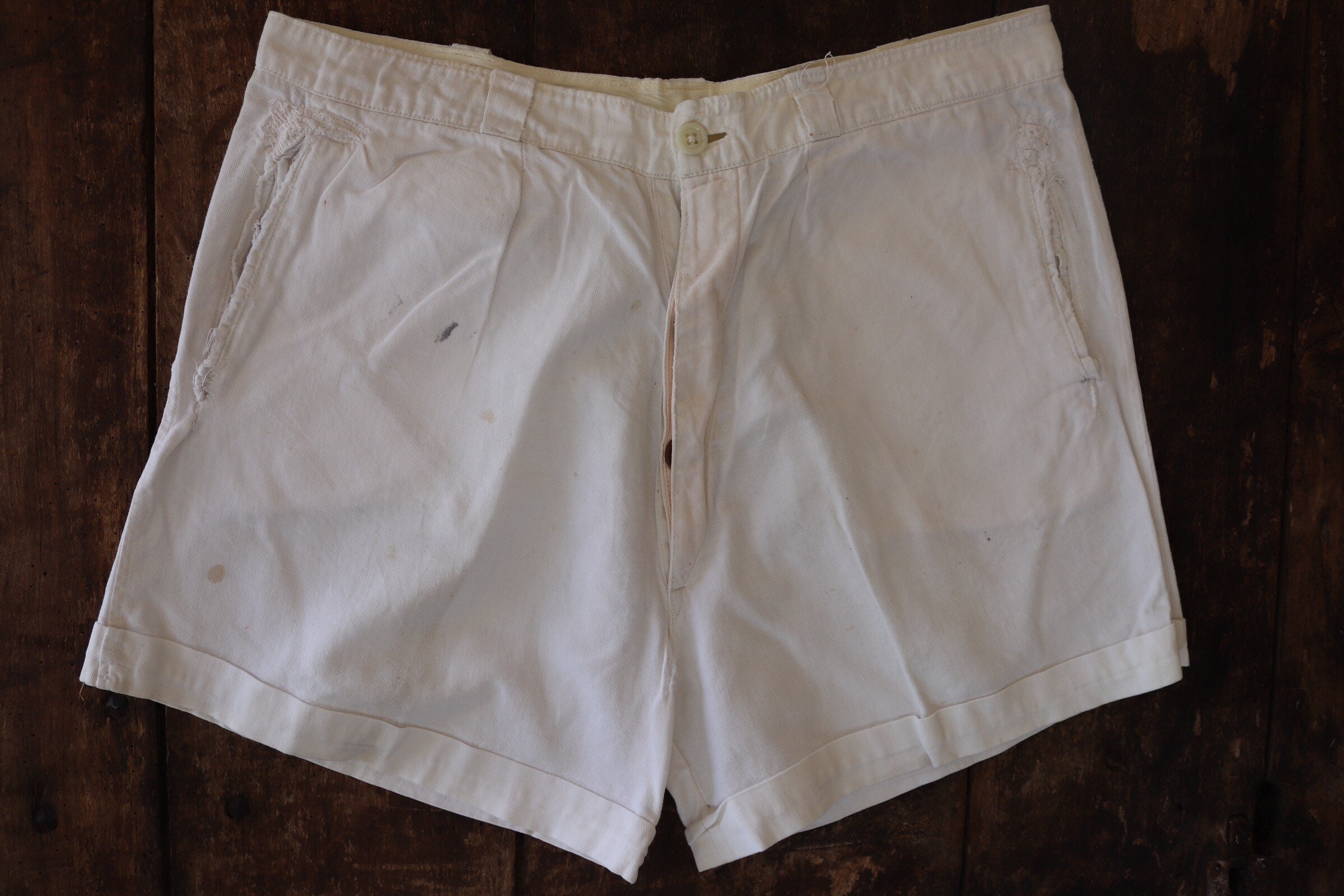 Vintage 1940s 40s 1950s 50s french army military white cotton boxer shorts  underwear pants 30 31 waist (1)