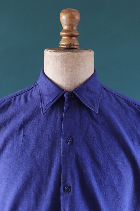 Buy Vintage French Workwear Shirt - 1940s 50s Indigo Blue Cotton 