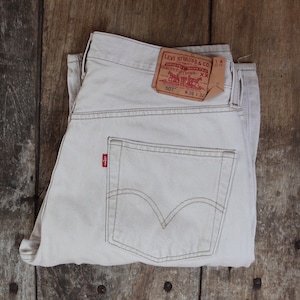 Vintage Levis 501 Jeans: Cream Denim, Button Fly (35&quot; x 31&quot;)