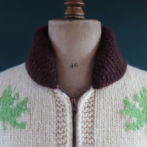 Vintage 1950 50s 1960s 60s knitted wool cowichan sweater cardigan jumper novelty hand made knit beaver shawl collar 42 chest image 2