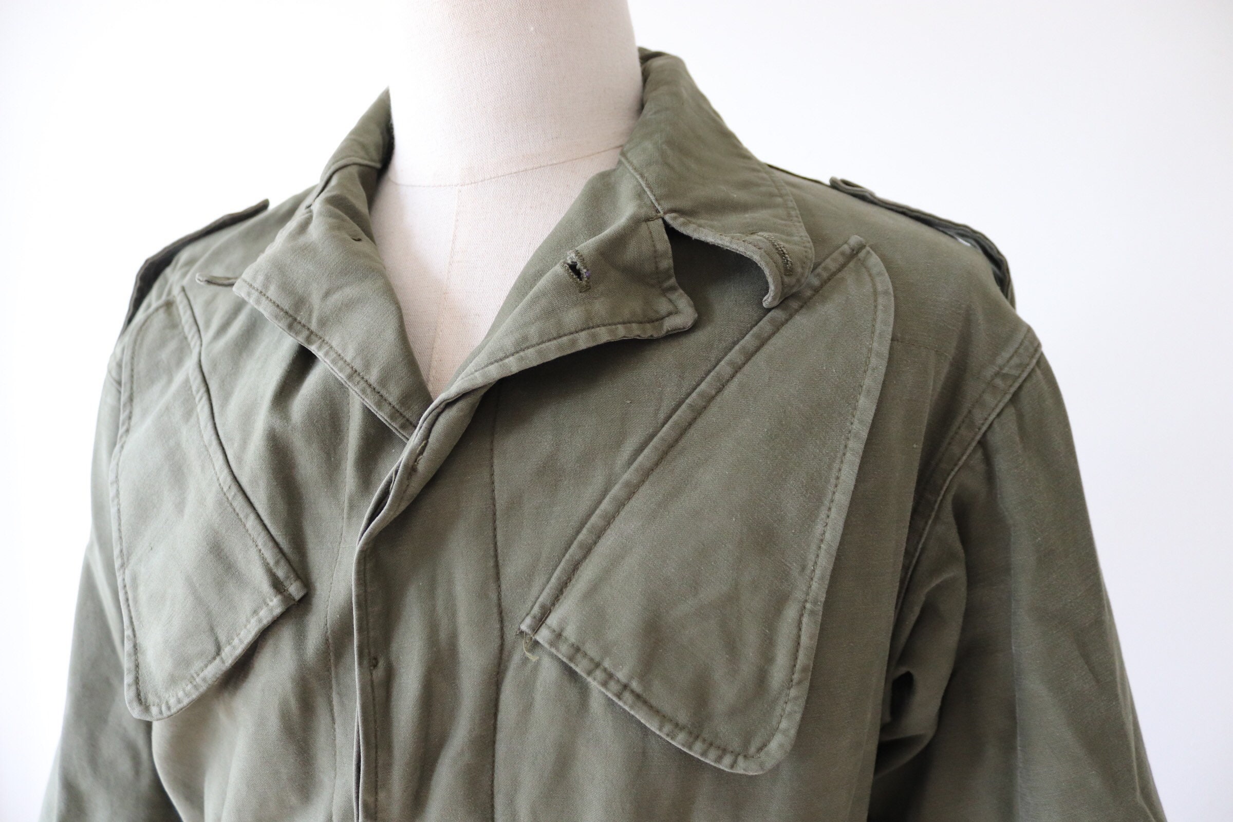 Vintage 1970s 70s Dutch army military M65 M65 field jacket khaki green