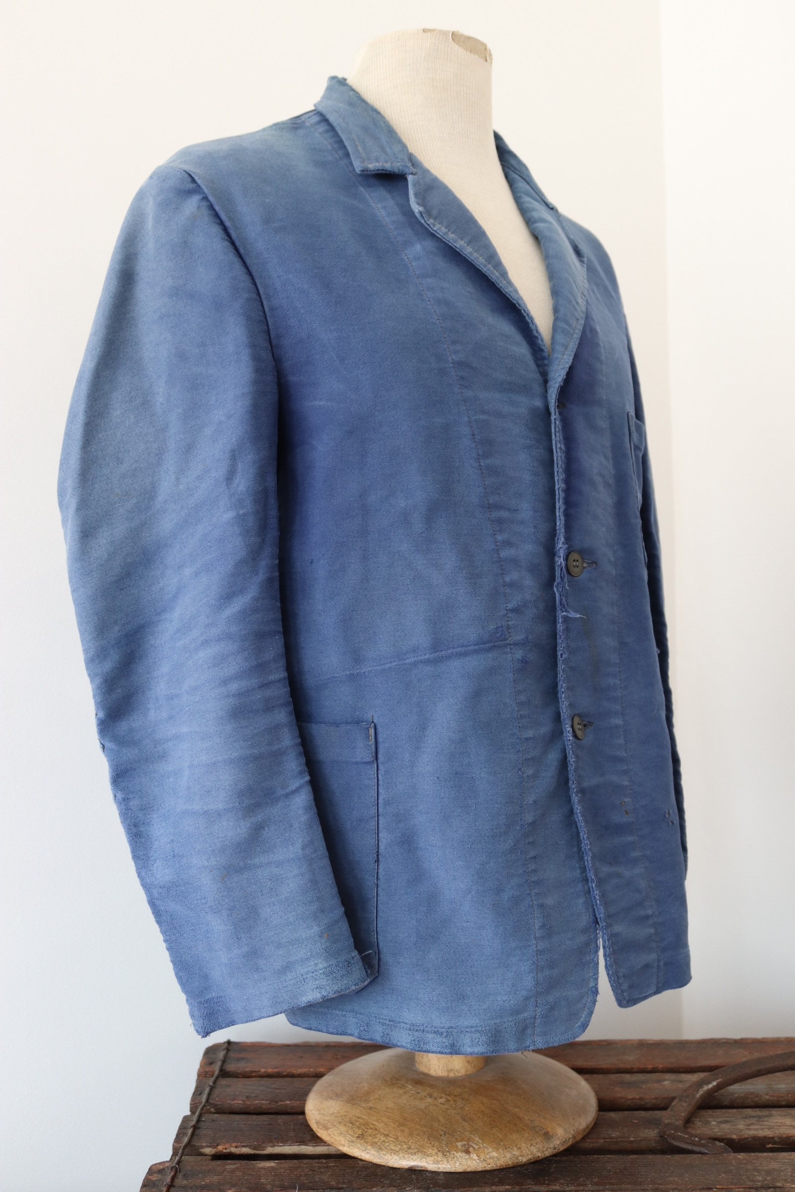 Vintage 1950s 50s french bleu de travail blue moleskin chore work