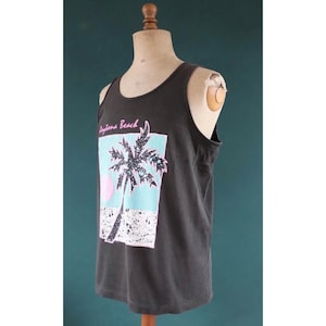 Vintage 1990s Daytona Beach tank top - faded black vest - 43&quot; chest