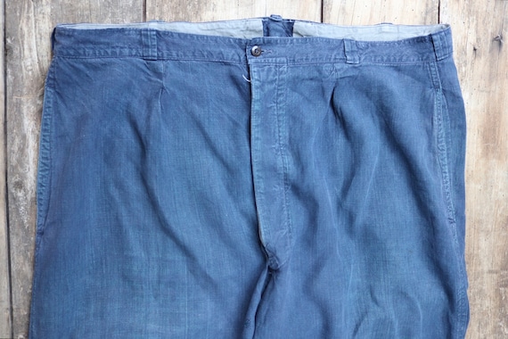 Vintage 1930s 30s 1940s 40s French Indigo Linen Maquignon Trousers 