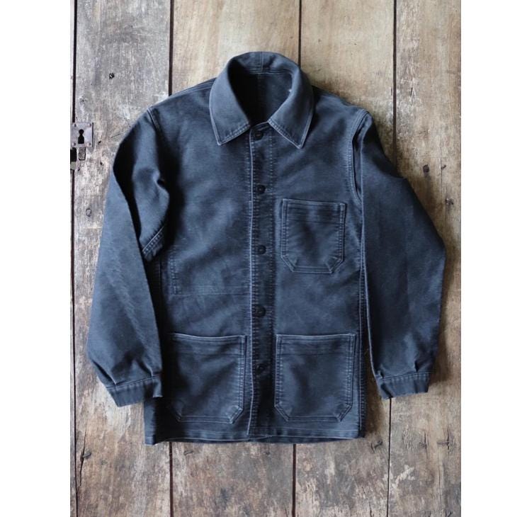 40’s〜 French work black moleskin jacket 40's] French Vintage Black Moleskin Work Jacket 