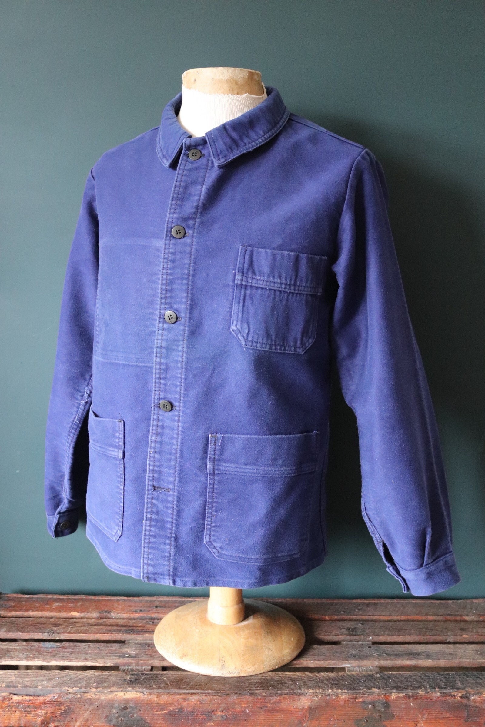 Vintage 1960s 60s French blue moleskin work jacket workwear chore faded ...
