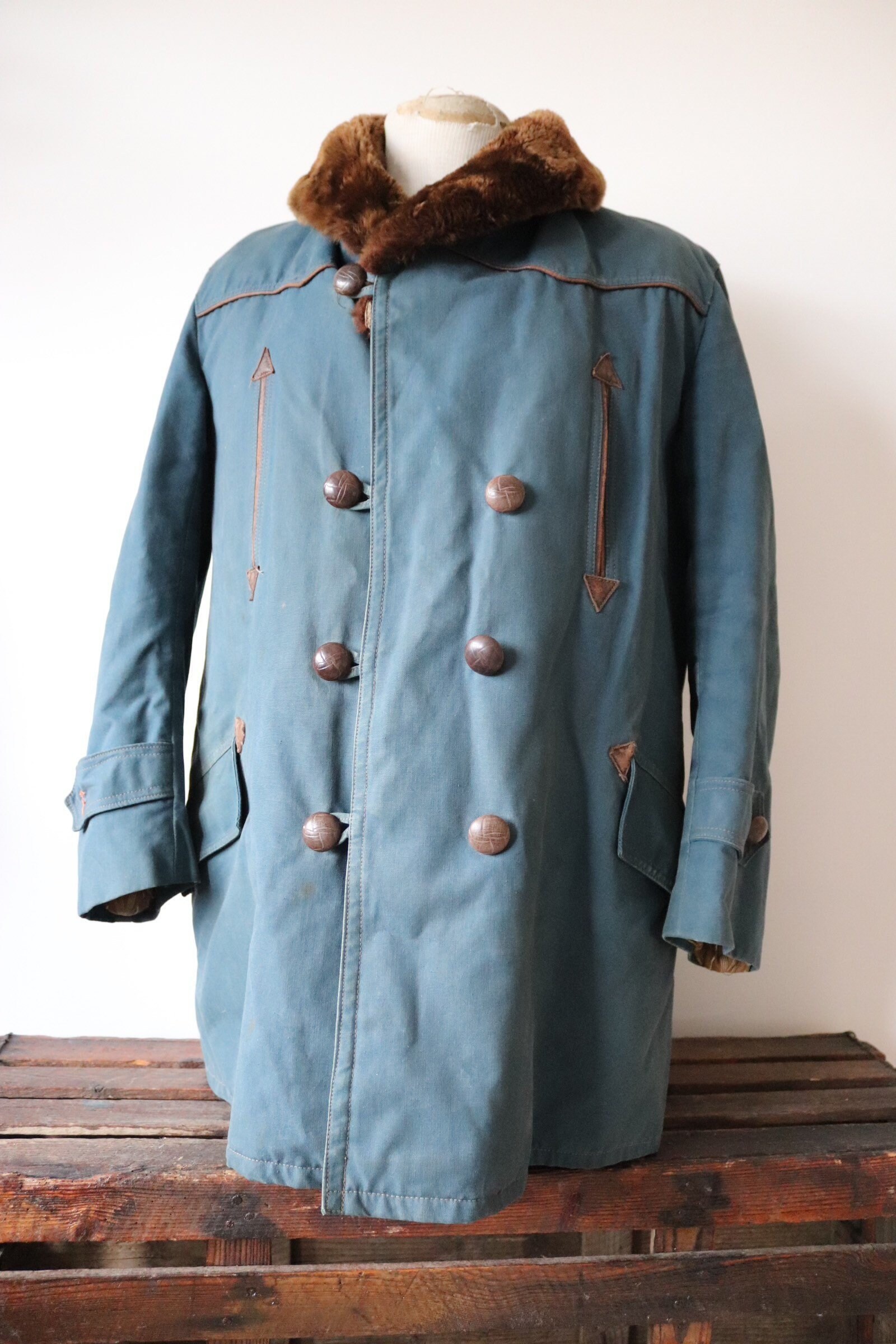 Vintage 1940s 40s french indigo blue bleu de travail Canadienne 