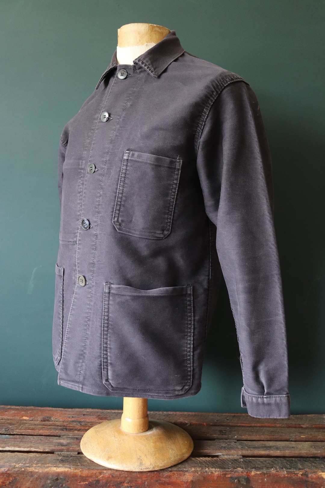 Vintage 1950s 50s French Black Moleskin Work Jacket Chore Workwear ...