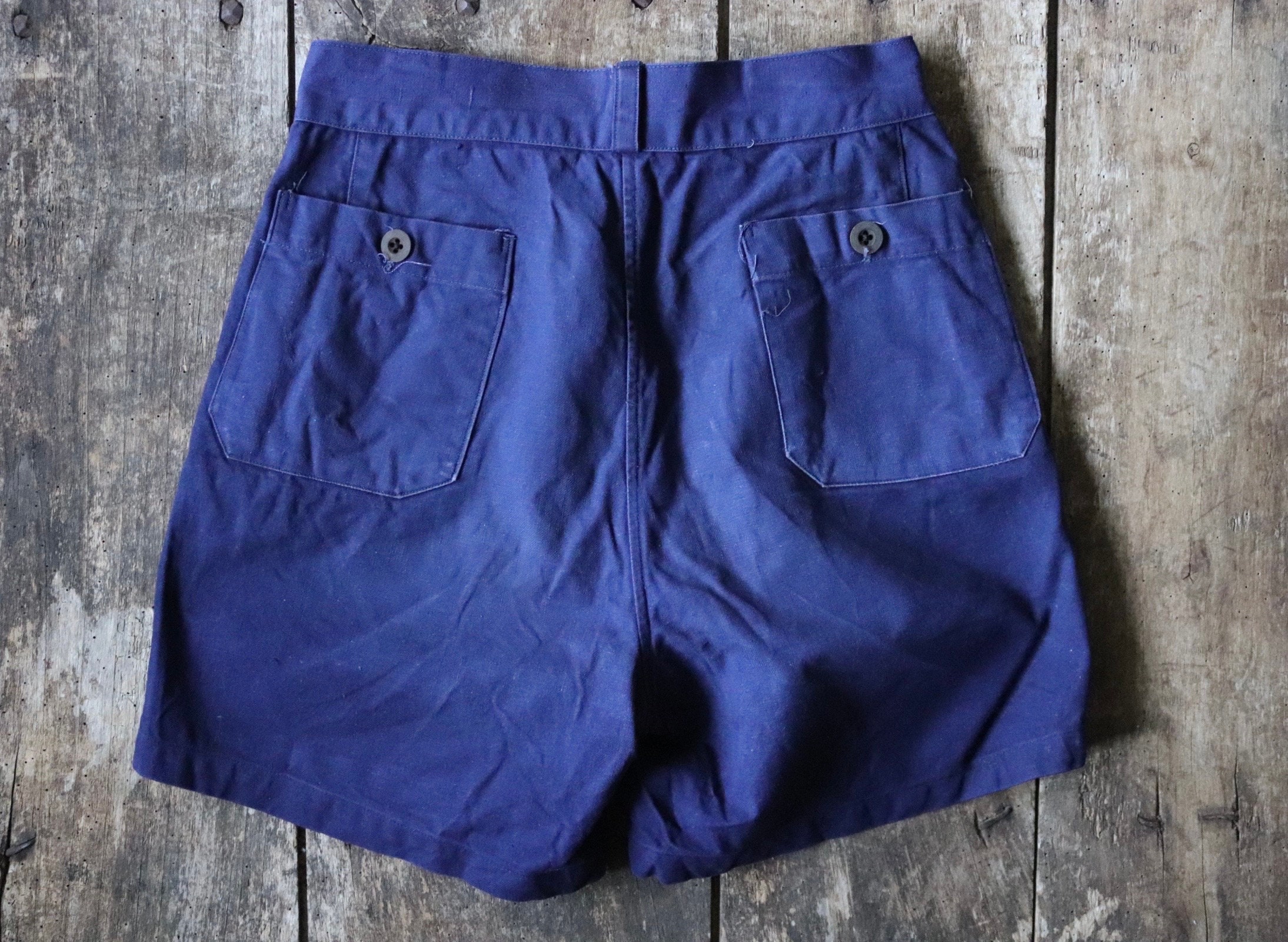 Vintage French Cotton Shorts 1960s Military Blue Cuffed Vintage French Cotton Shorts 1960s Military Blue Cuffed