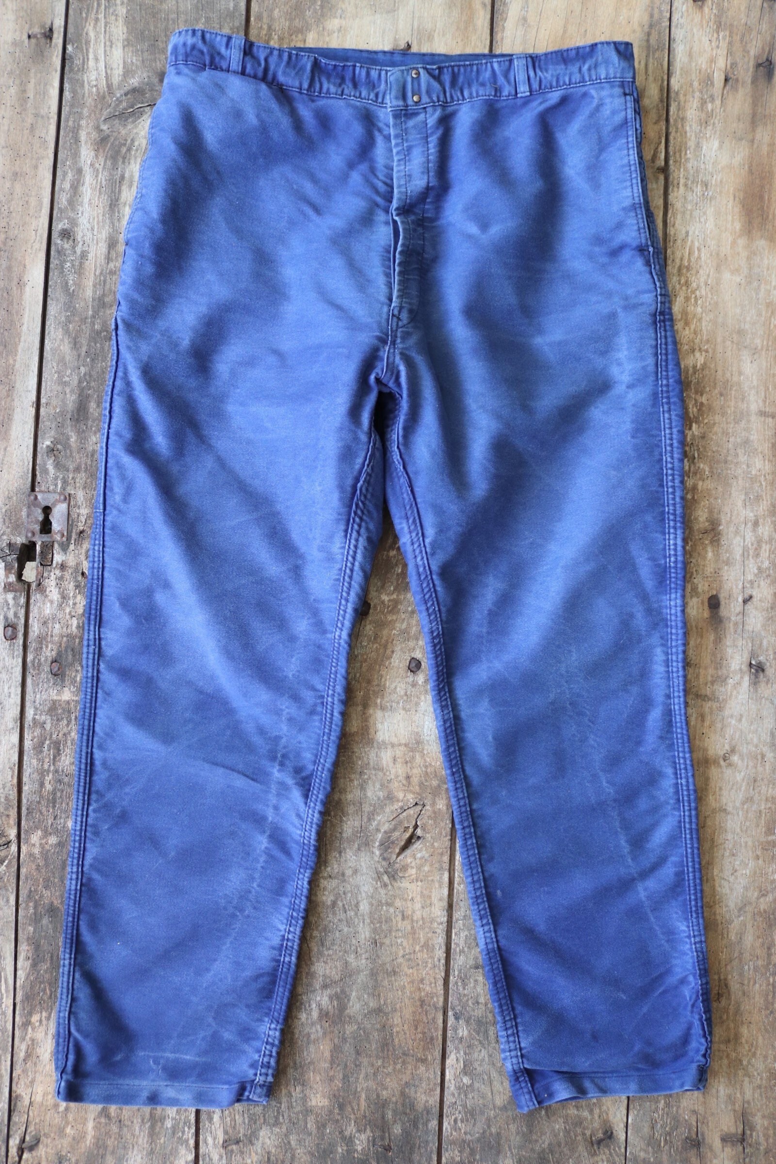 Vintage 1960s 60s French indigo blue moleskin work trousers pants