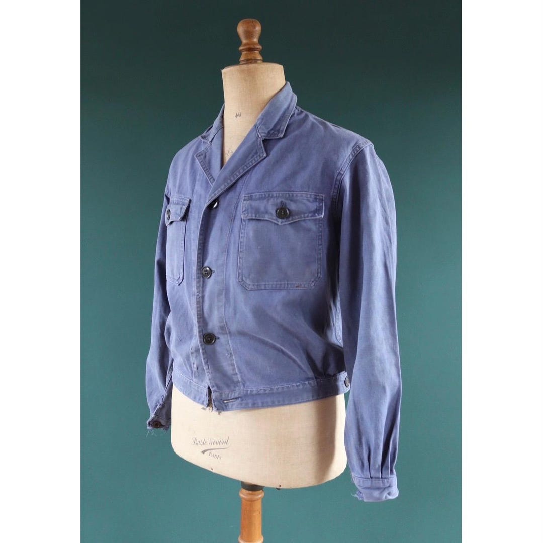 40〜50's French Twill Jacket crazypattern Vintage French Blue Cyclist Jacket - 1950s Workwear
