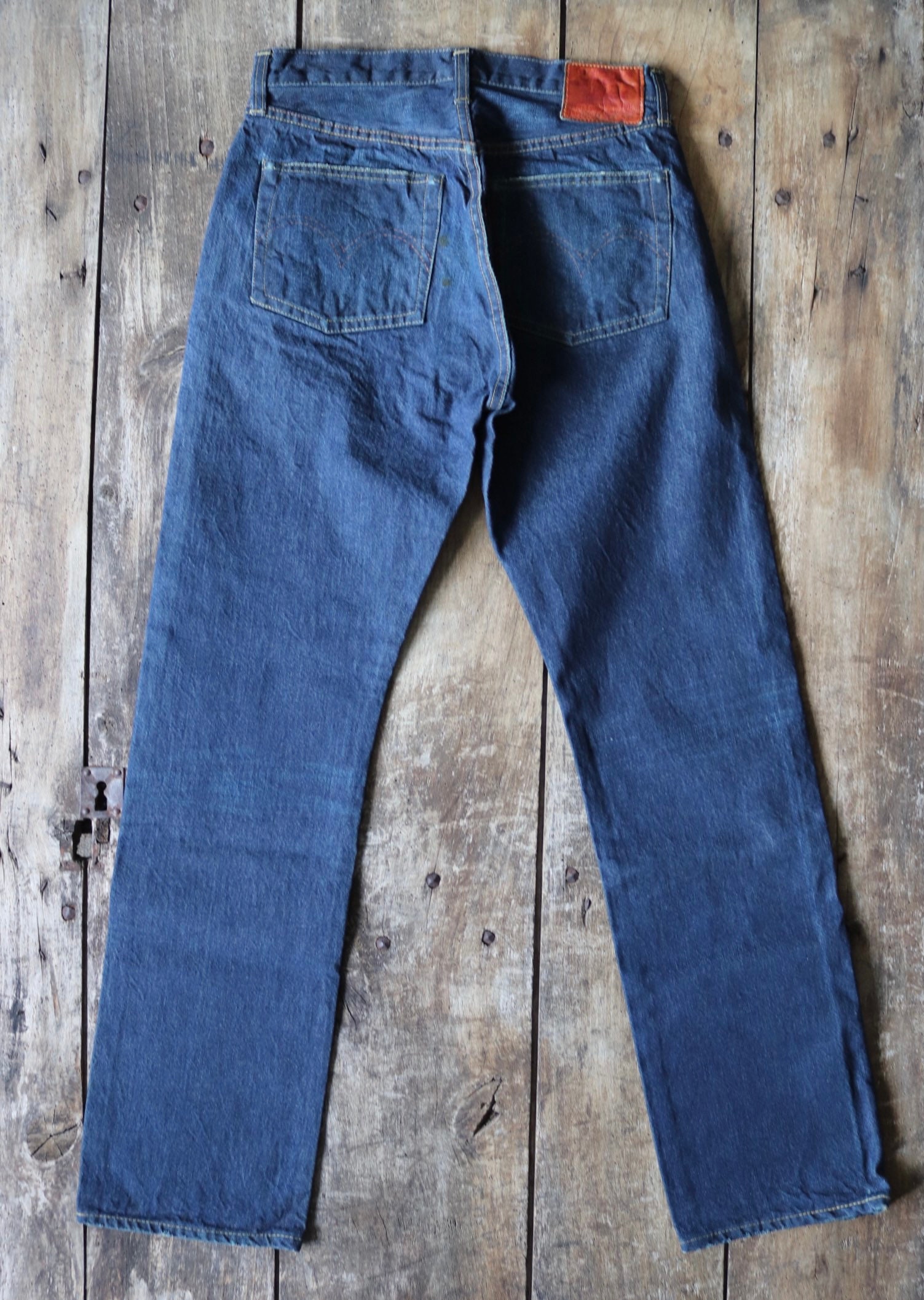 Vintage Levi Strauss Levis LVC selvedge 501XX mid blue denim jeans workwear  work chore 34” x 31” made in USA hidden rivet