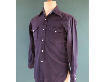 1990年代のヴィンテージペンドルトンウールシャツ - 無地ネイビーブルー - ウエスタンスタイル - 胸囲40インチ