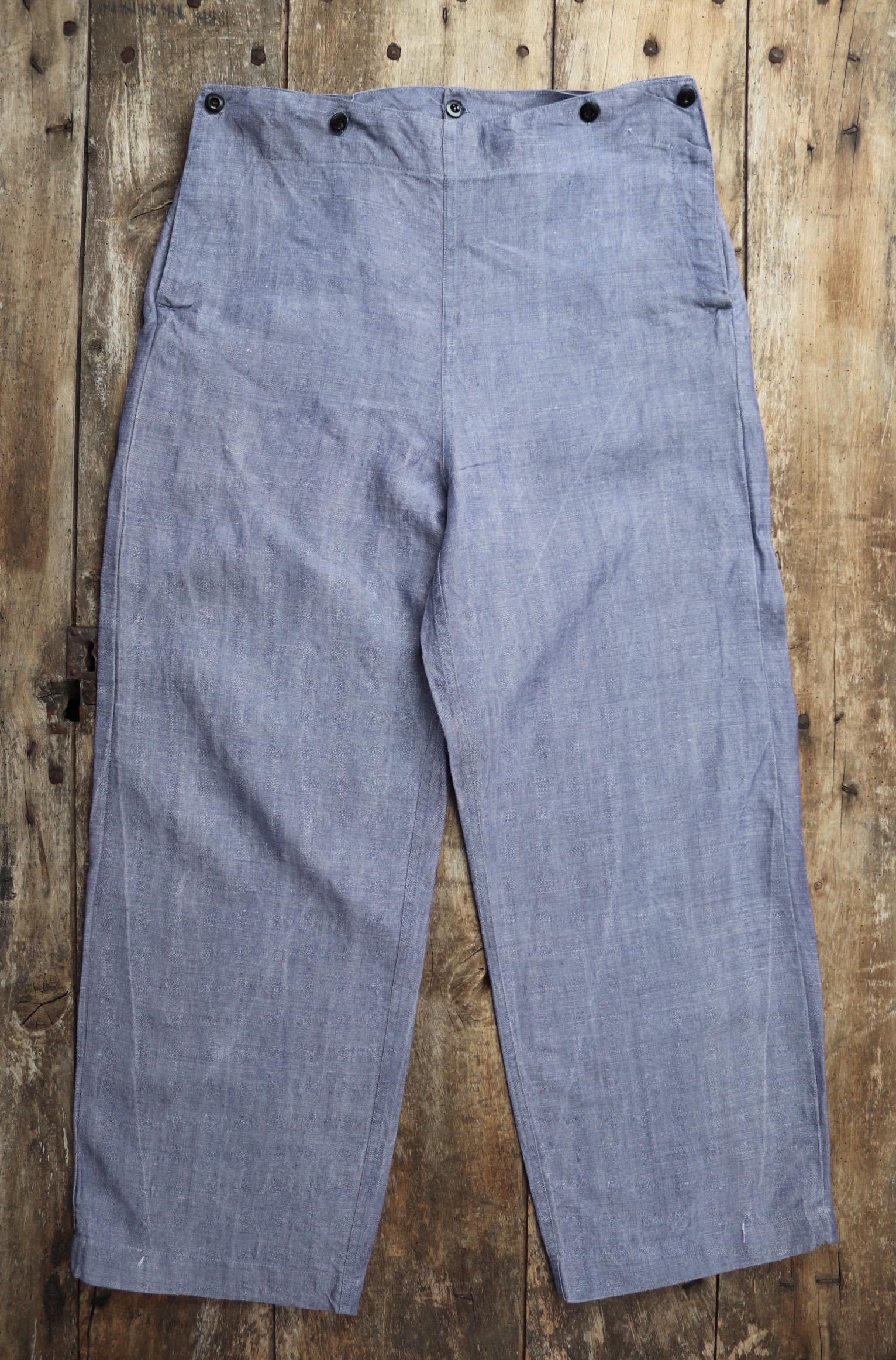 Vintage 1960s French Linen Trousers - Sailor Pants - Military
