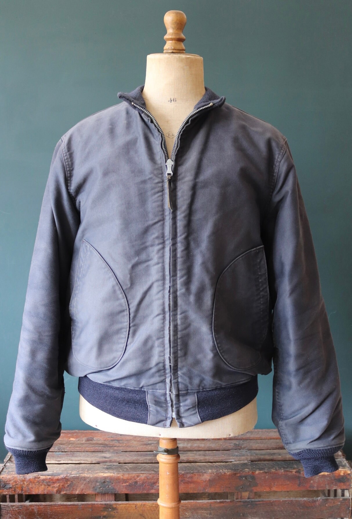 Vintage Buzz Ricksons Repro 1940s 40s WW2 USN N1 Navy Blue Deck