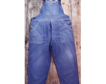 Vintage 1950s French workwear overalls - sun faded cotton dungarees - 40” x 26”