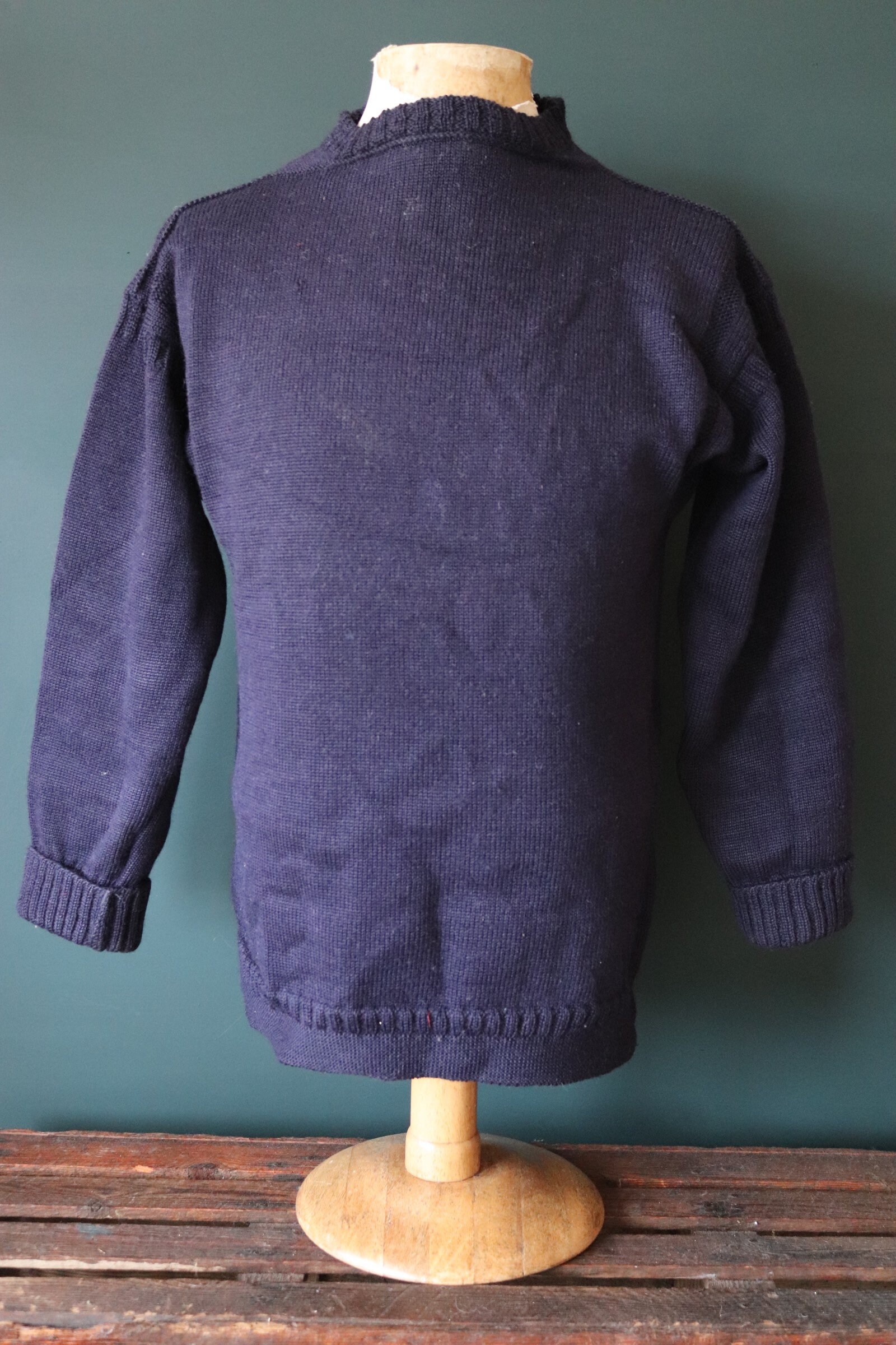 Vintage navy blue Guernsey gansey fisherman sweater jumper wool Breton