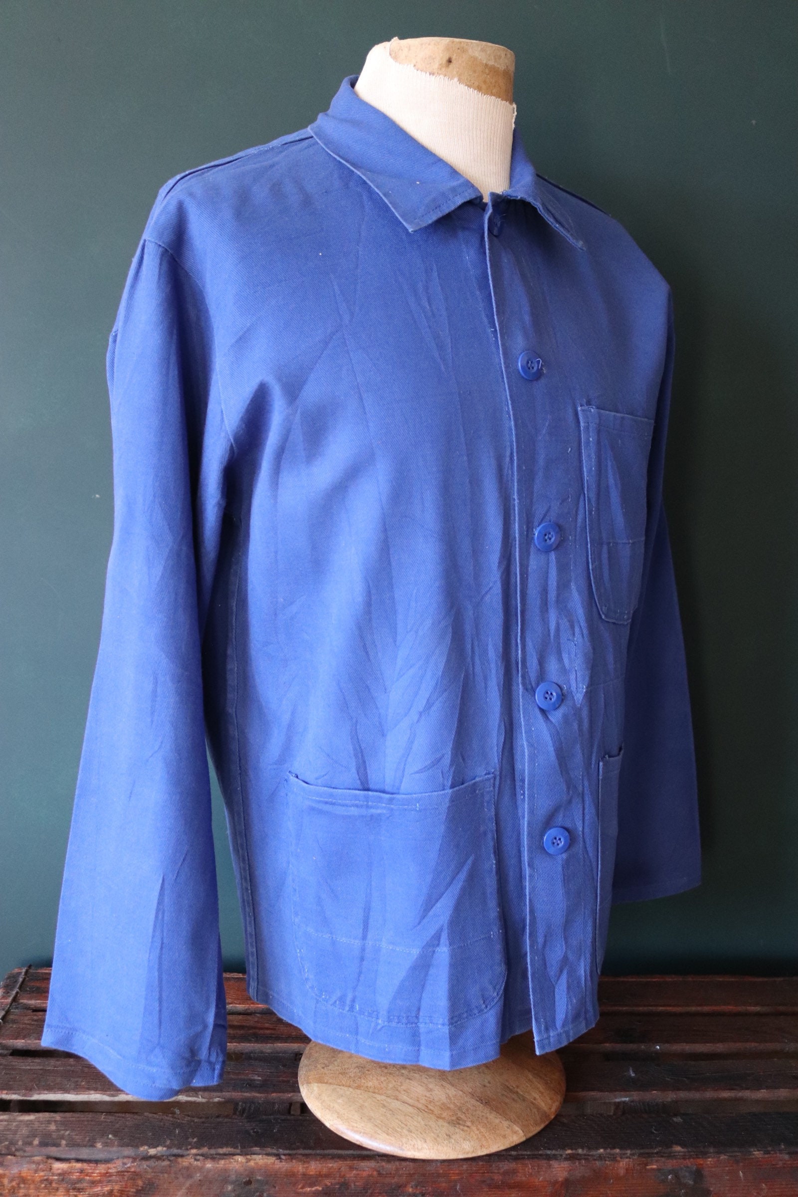 Vintage 1970s 70s French cobalt blue work chore jacket workwear 45 ...