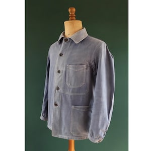Vintage French blue workwear jacket - 1960s cotton twill - 43” chest - bleu de travail