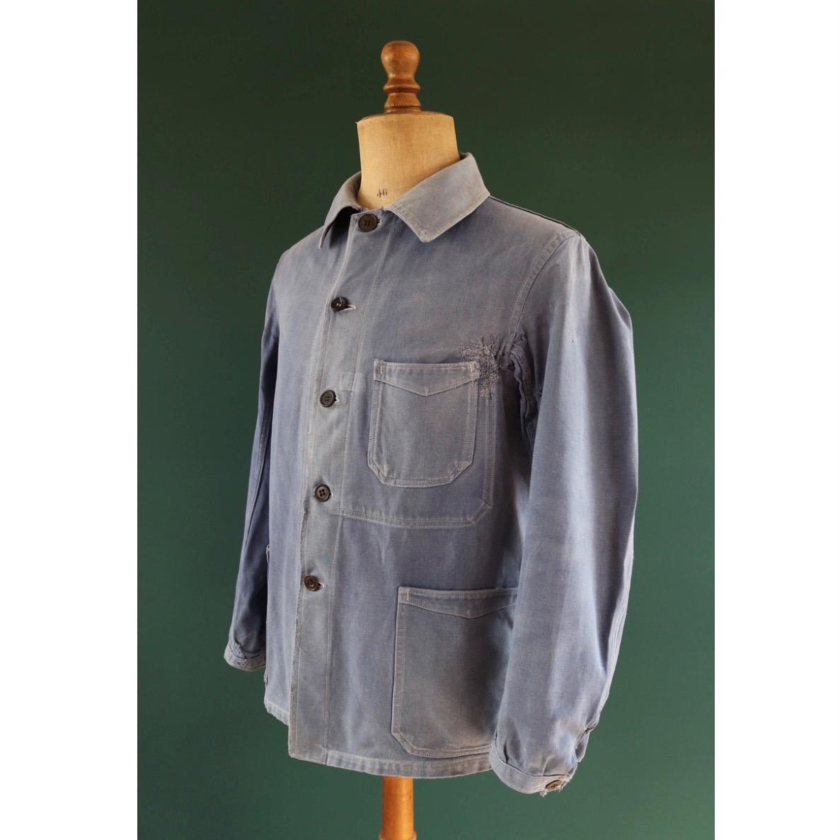 Vintage French Blue Workwear Jacket - 1960s Cotton Twill - 43