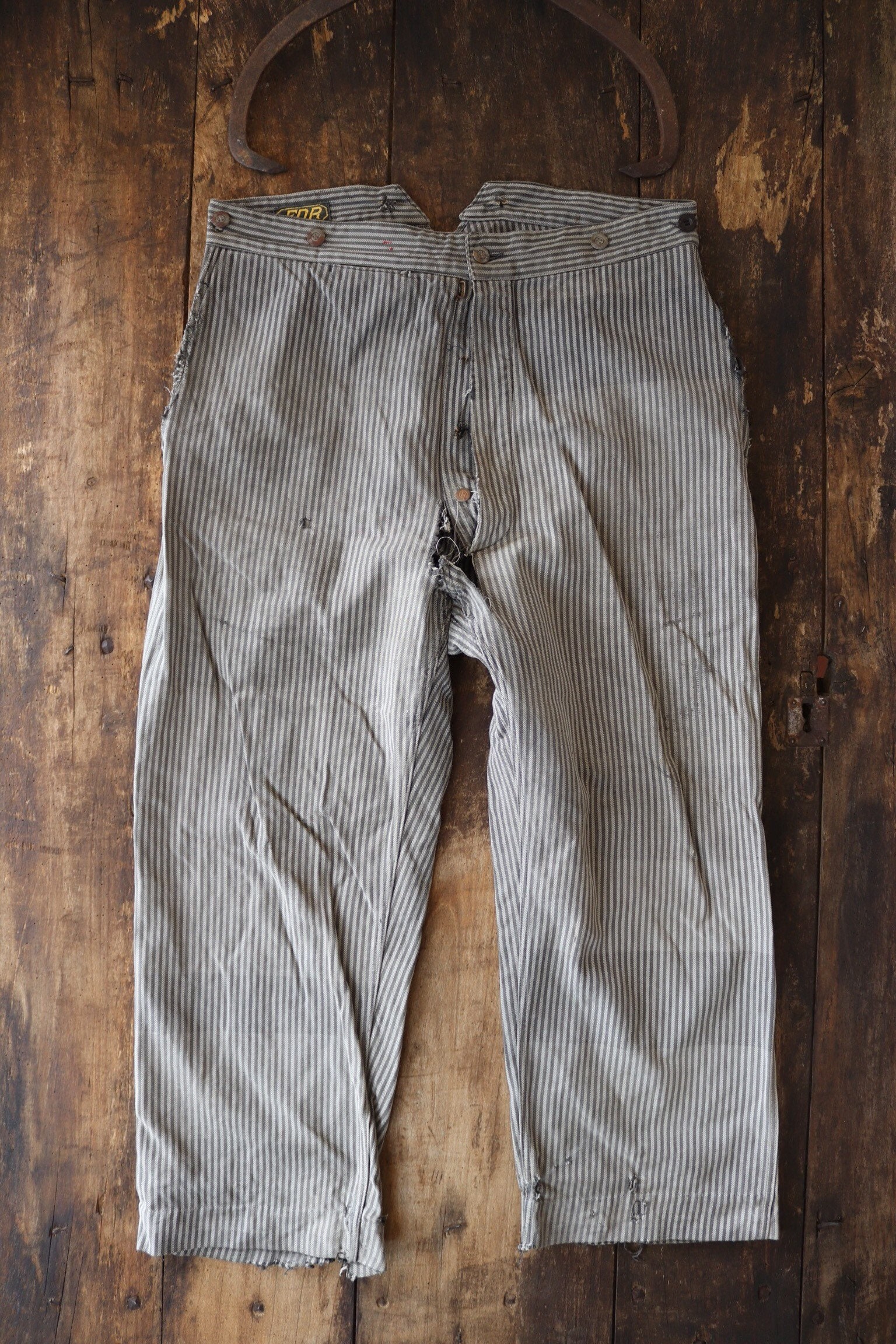 Grey Work Pants 1940s Pants Striped French Workwear Work Grey Work Pants 1940s Pants Striped French Workwear Work
