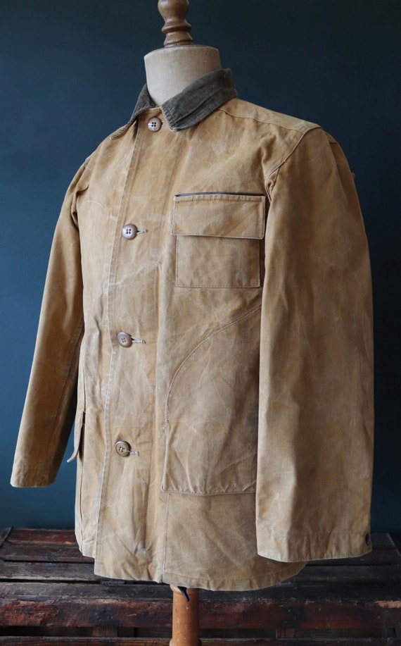 Vintage 1970s 70s 1980s 80s Duxbak duck cotton canvas tin cloth hunting shooting jacket 45” chest workwear work chore