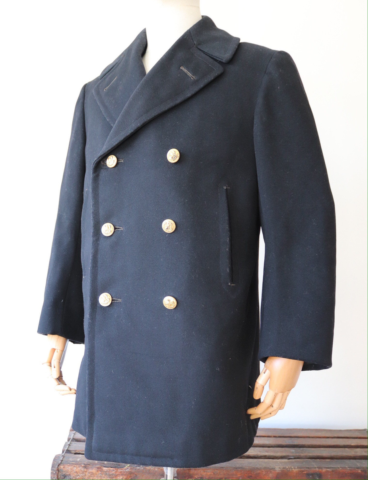 Vintage 1940s 40s WW2 midnight blue USN US navy naval officers wool pea ...