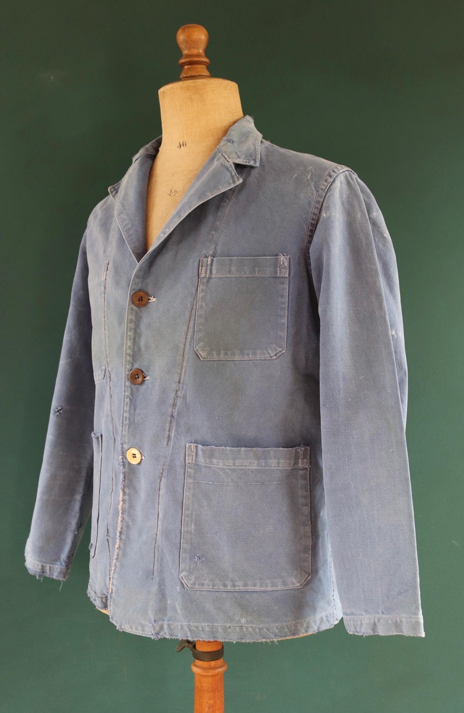 Vintage 1950s 50s 1960s 60s French Blue Work Jacket Workwear