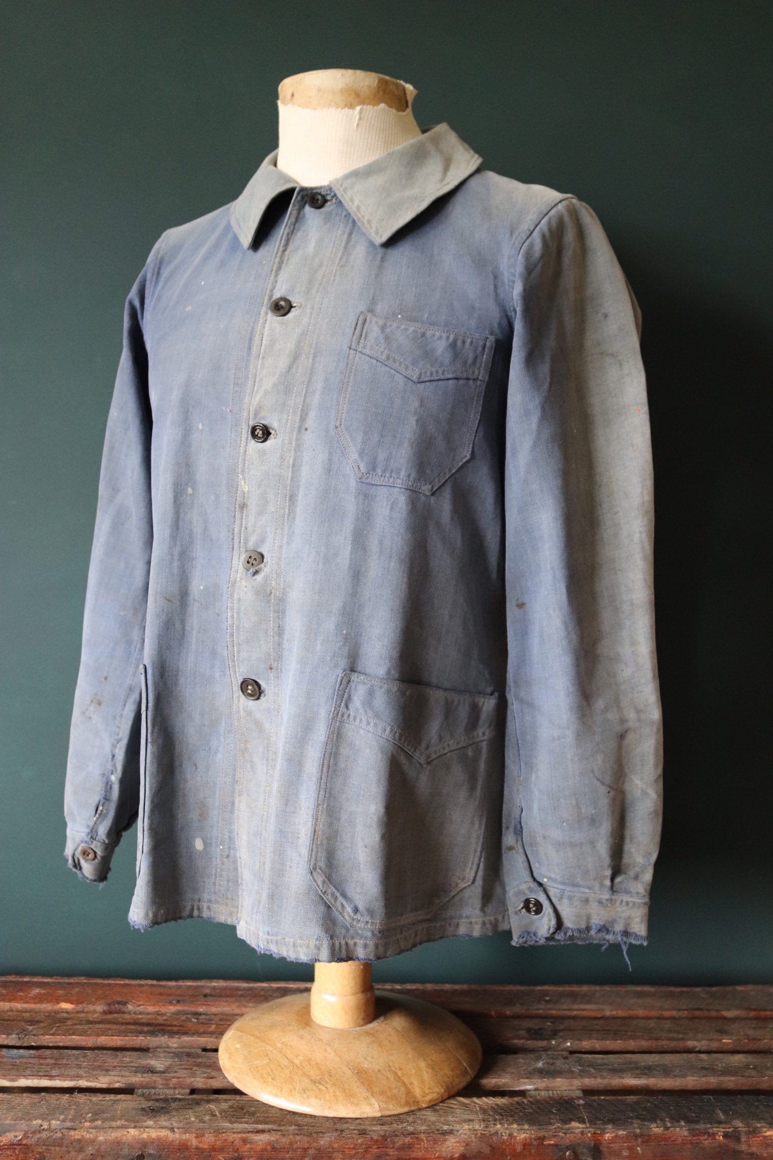 Vintage 1930s 30s 1940s 40s french indigo blue sun faded work  