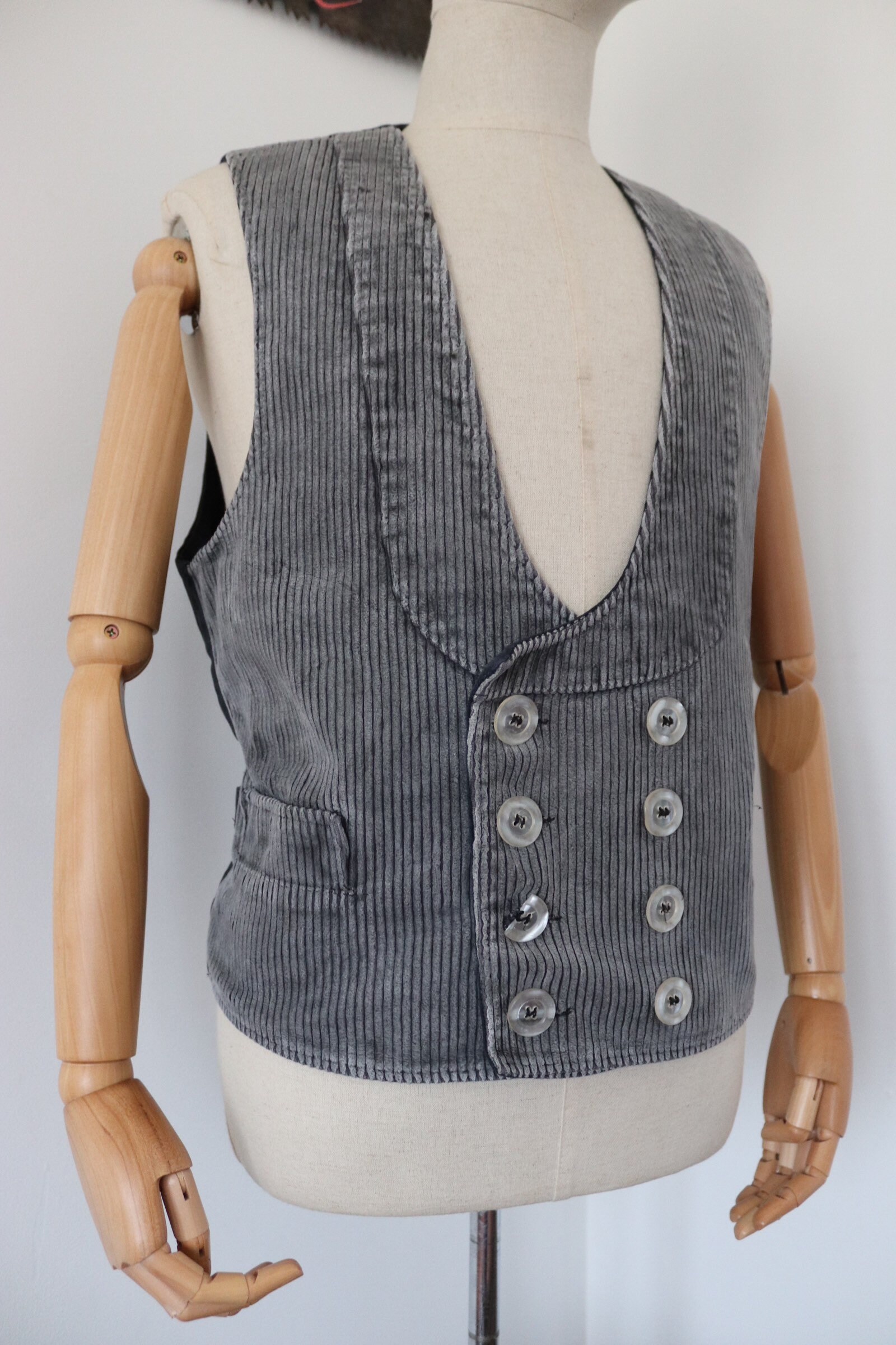 Vintage German grey cord corduroy work workwear chore vest waistcoat ...