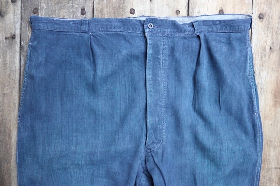 Vintage 1930s 30s 1940s 40s French Indigo Linen Maquignon Trousers 