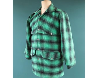 80s Era Eddie Bauer Wool Hunting Jacket Blue Plaid Size Medium