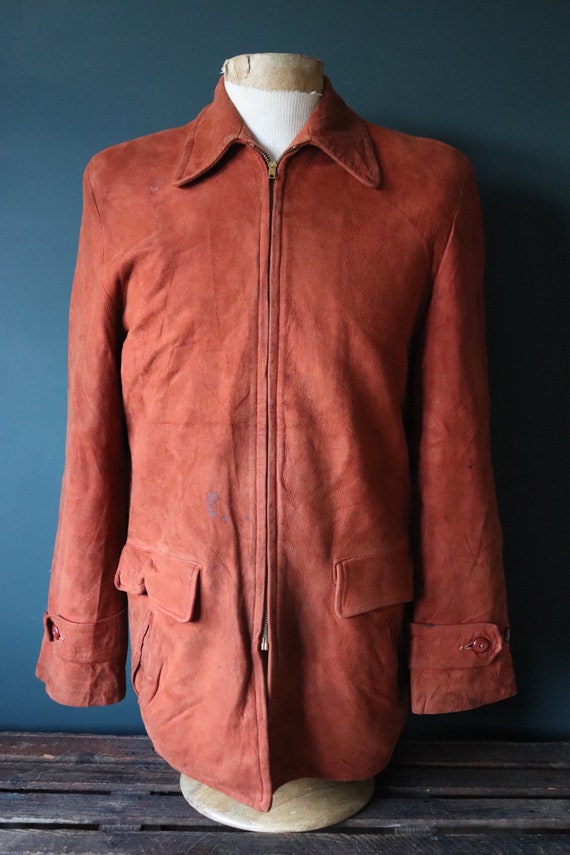 Vintage 1950s 50s 1960s 1960s McGregor rust orange buckskin suede jacket car coat Talon zipper 41” chest