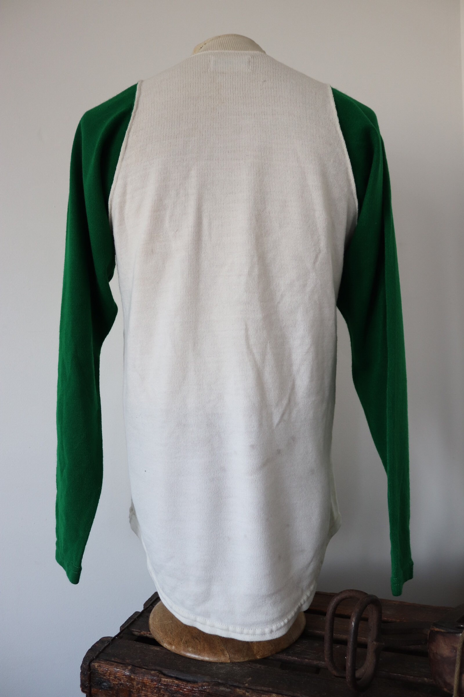 Vintage 1980s 80s Sand Knit white green henley long sleeve undershirt