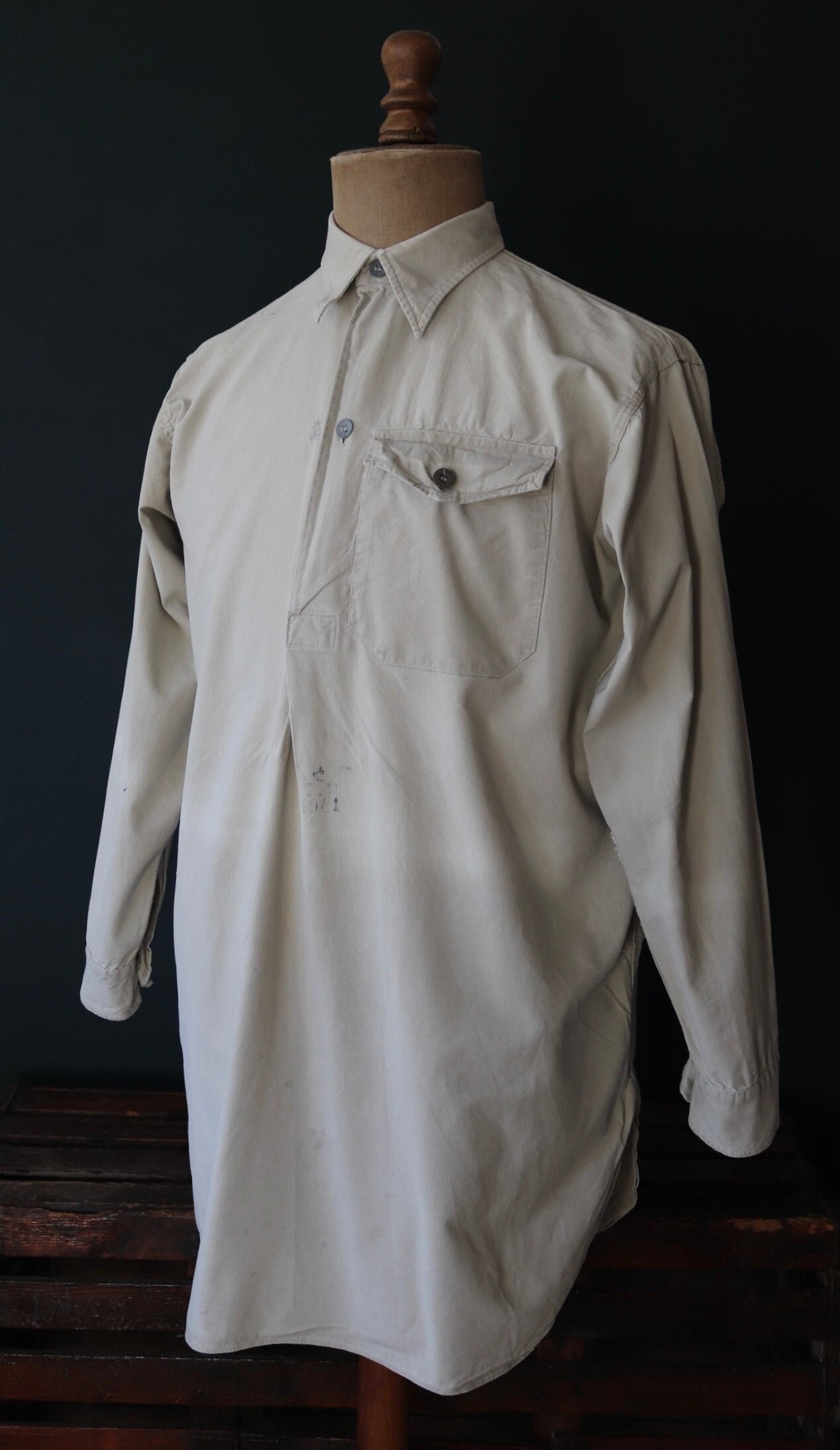 Vintage 1940s 40s Swedish army military M39 M 39 cotton smock shirt pop ...
