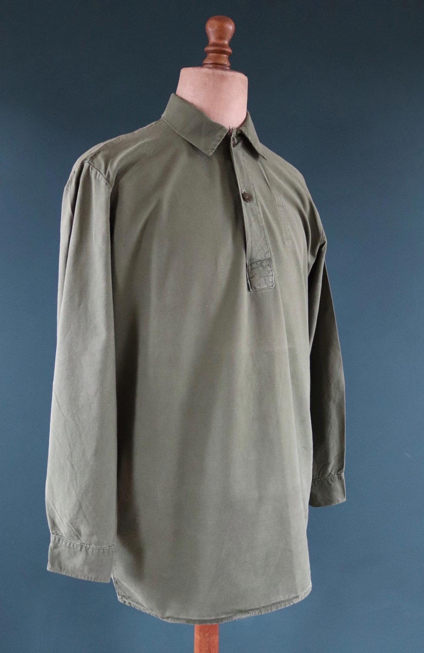 Vintage Henley Swedish Smock Shirts 1980s Button Down