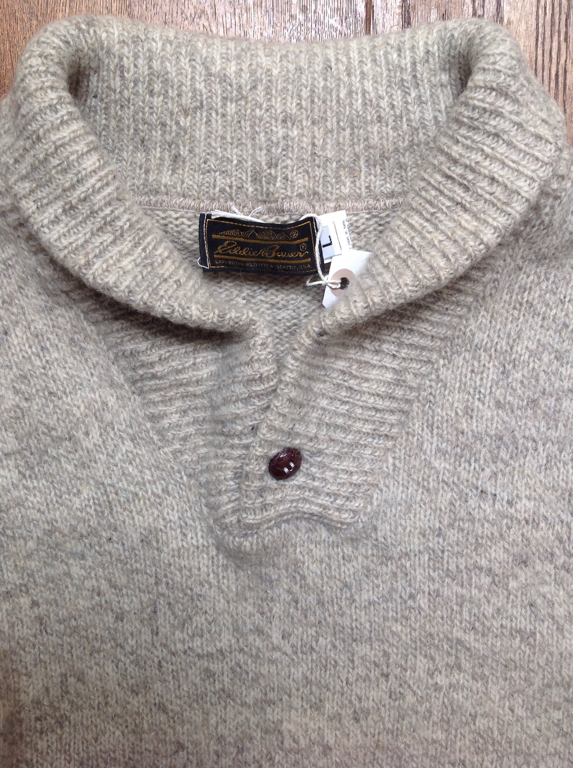 Vintage grey marl Eddie Bauer shawl collar wool knitted sweater jumper ...