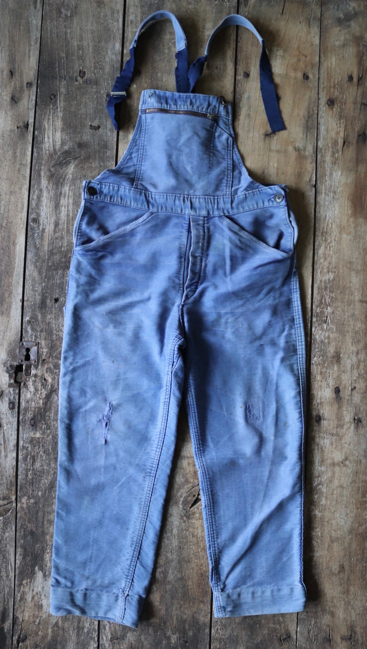 Vintage 1970s 70s French Moleskin Overalls Dungarees Sun Faded