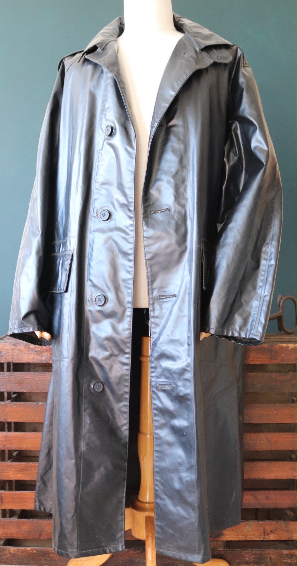 Vintage 1960s 60s British military army black rubberised cotton