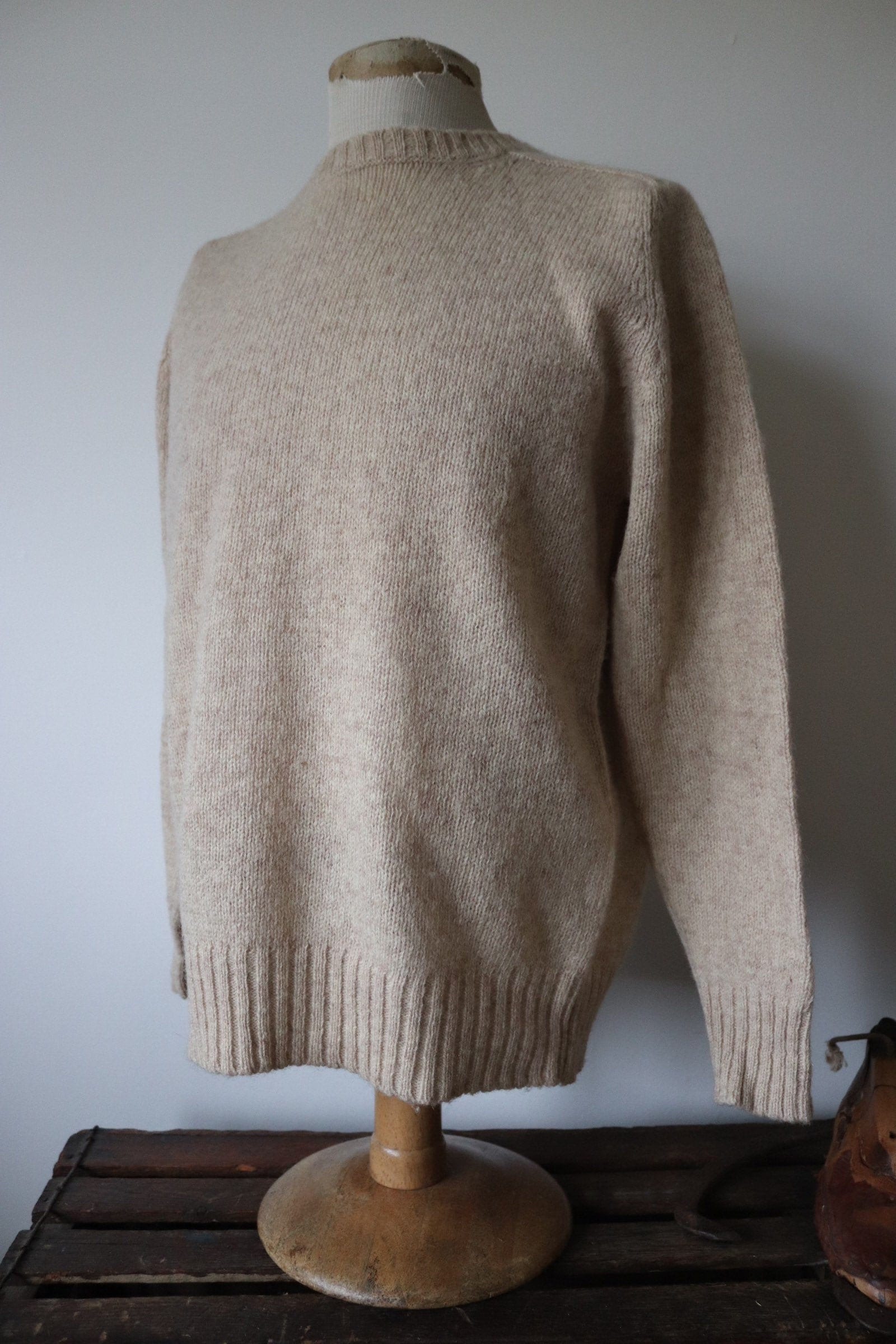 Vintage McGregor grey cream plain knitted wool sweater jumper crew neck unisex winter 42 chest