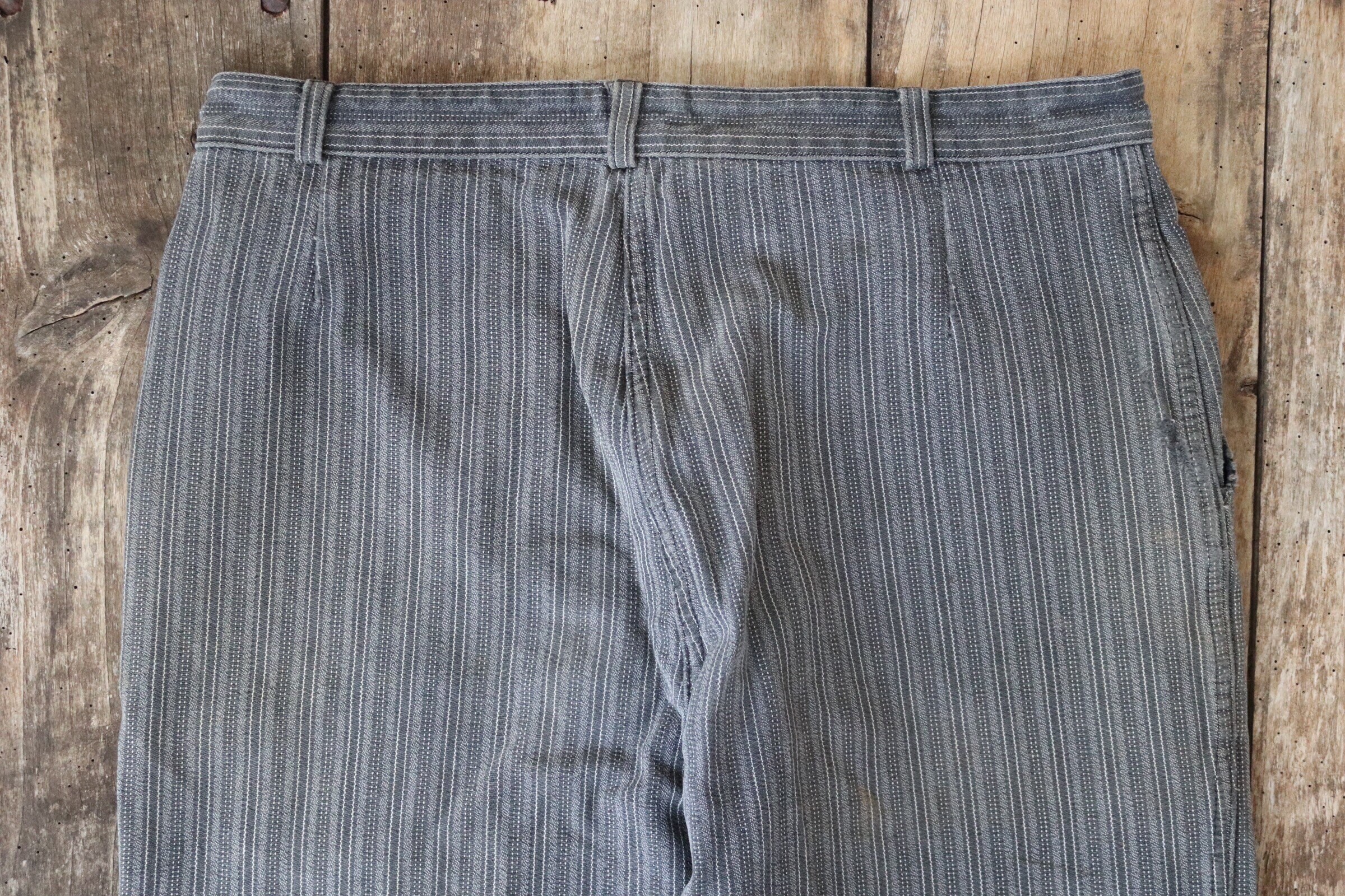 Vintage 1960s 60s french thick cotton grey striped work chore trousers ...