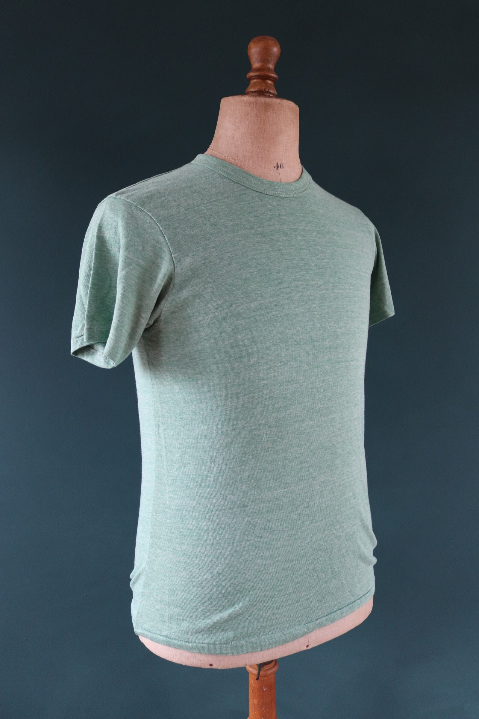 Vintage 1980s 80s 50/50 green marl sportswear plain paper thin t shirt ...