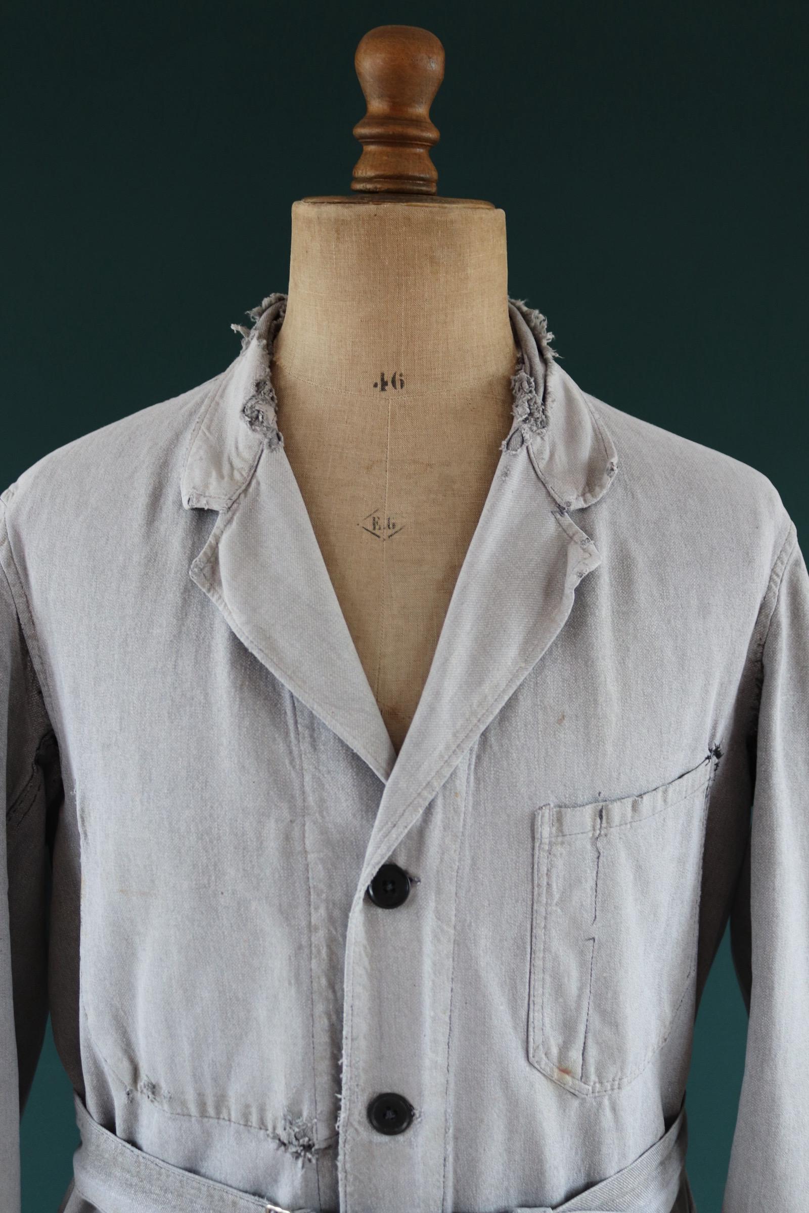 Vintage French Workwear Jacket - 1950s Selvedge Chore Coat - 46